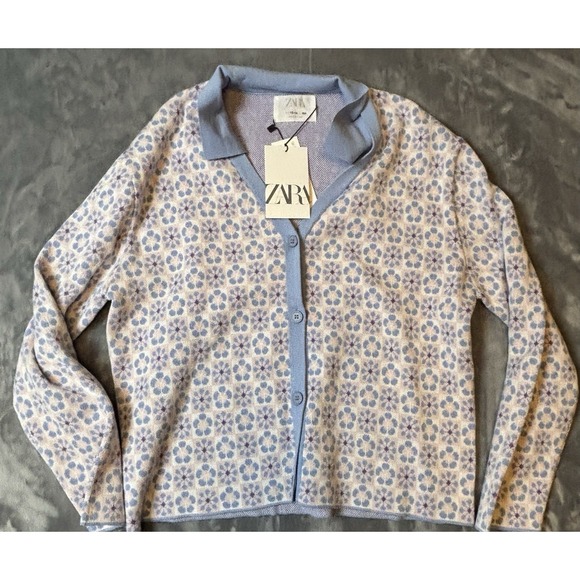 Zara Other - Zara Sweater Girls 13-14 Cardigan Collar Floral Print Easter Spring NWT